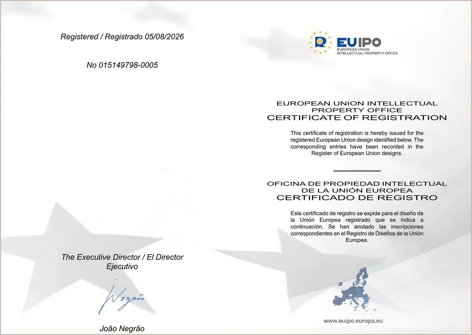 EUIPO certificate of registration for Sculpted Sofa
