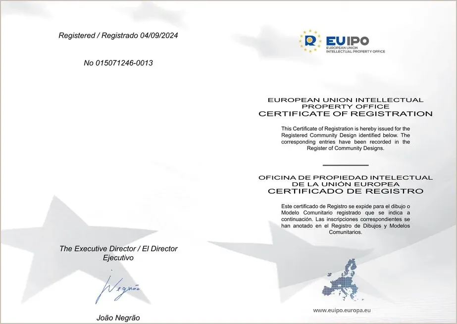 EUIPO certificate of registration for Upholstered Bed