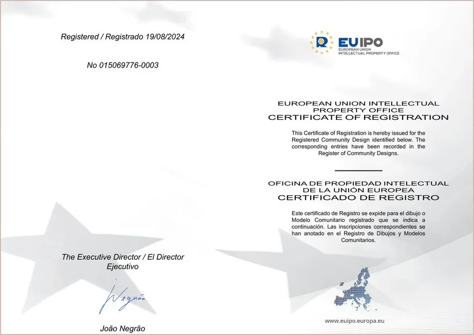 EUIPO certificate of registration for Upholstered Bed